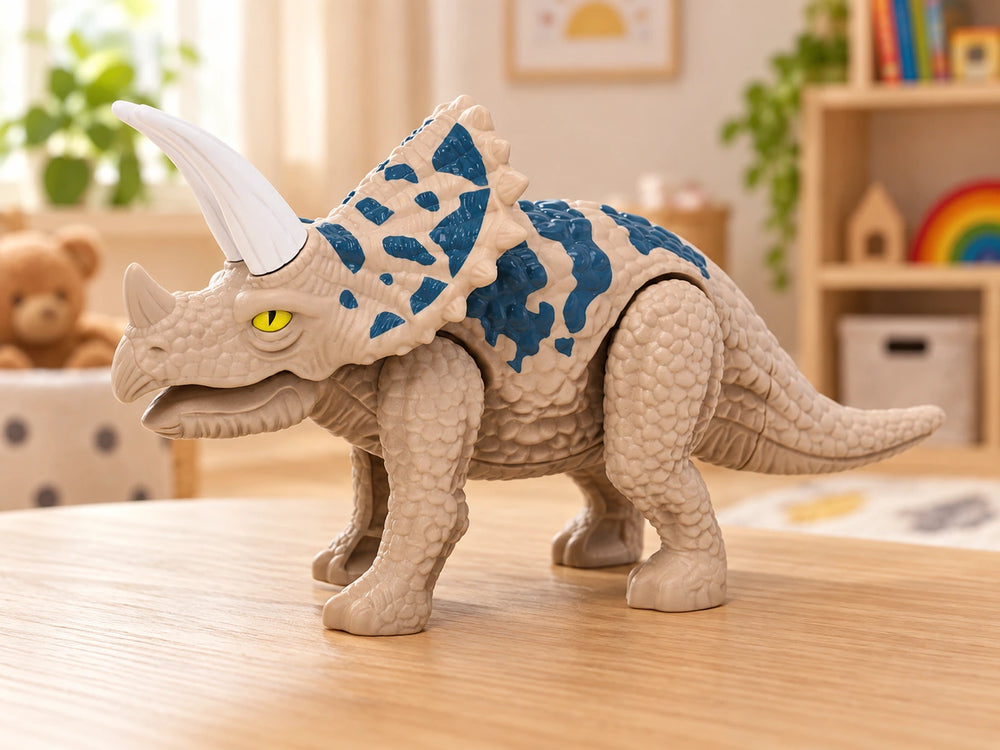 Assembled triceratops with horns and a broad frill