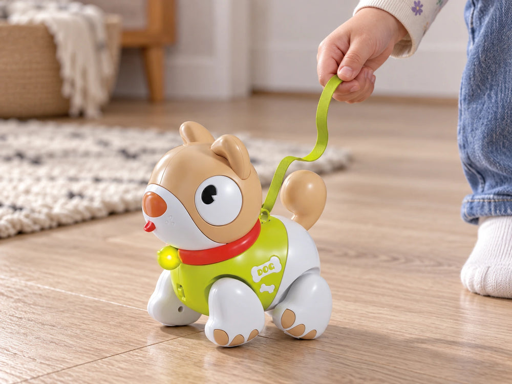 Included leash for pretend puppy walks