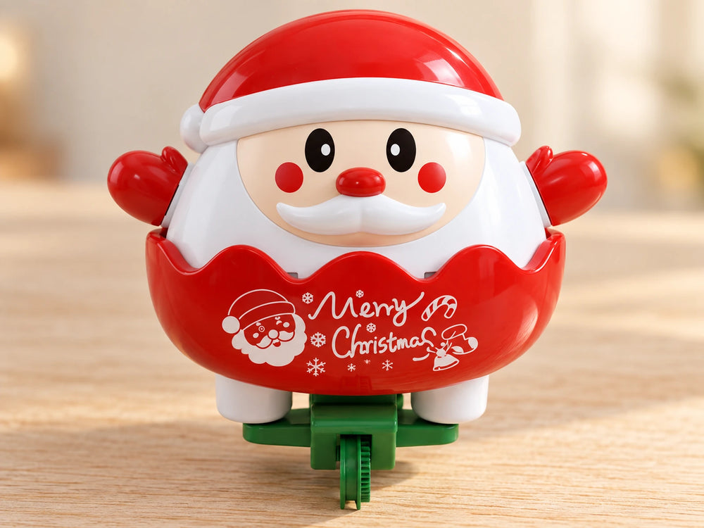 Santa face, red body and festive printed details
