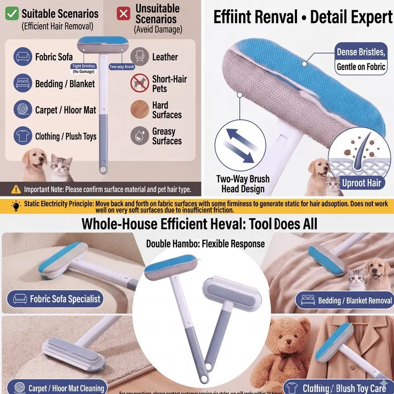 long handle pet hair remover brush, 4-in-1 reusable fur cleaning kit - view 2