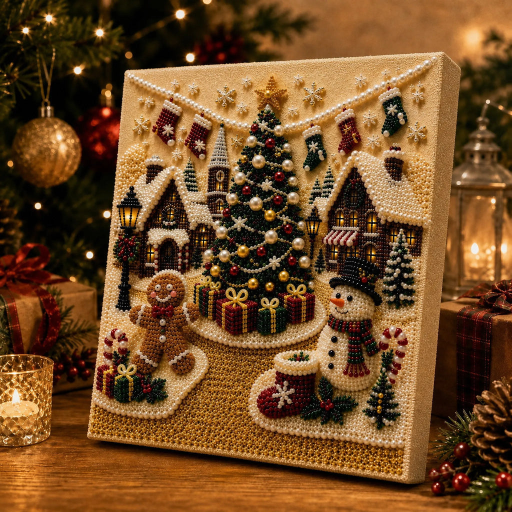 Completed christmas pearl artwork displayed as festive home d茅cor