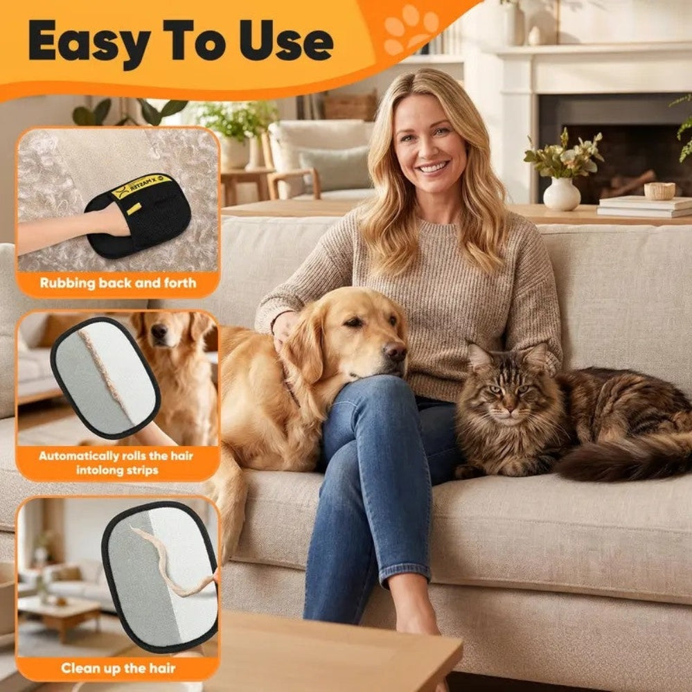 Pet Hair Remover Glove, Reusable Grooming Mitt for Cats & Dogs