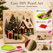Close-up of christmas pearl diamond painting with dimensional gem details