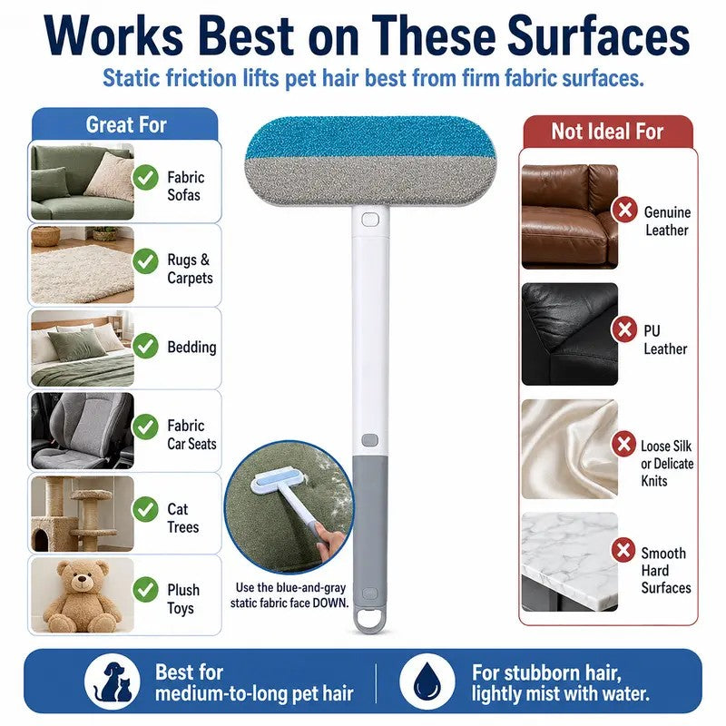 long handle pet hair remover brush, 4-in-1 reusable fur cleaning kit - view 3
