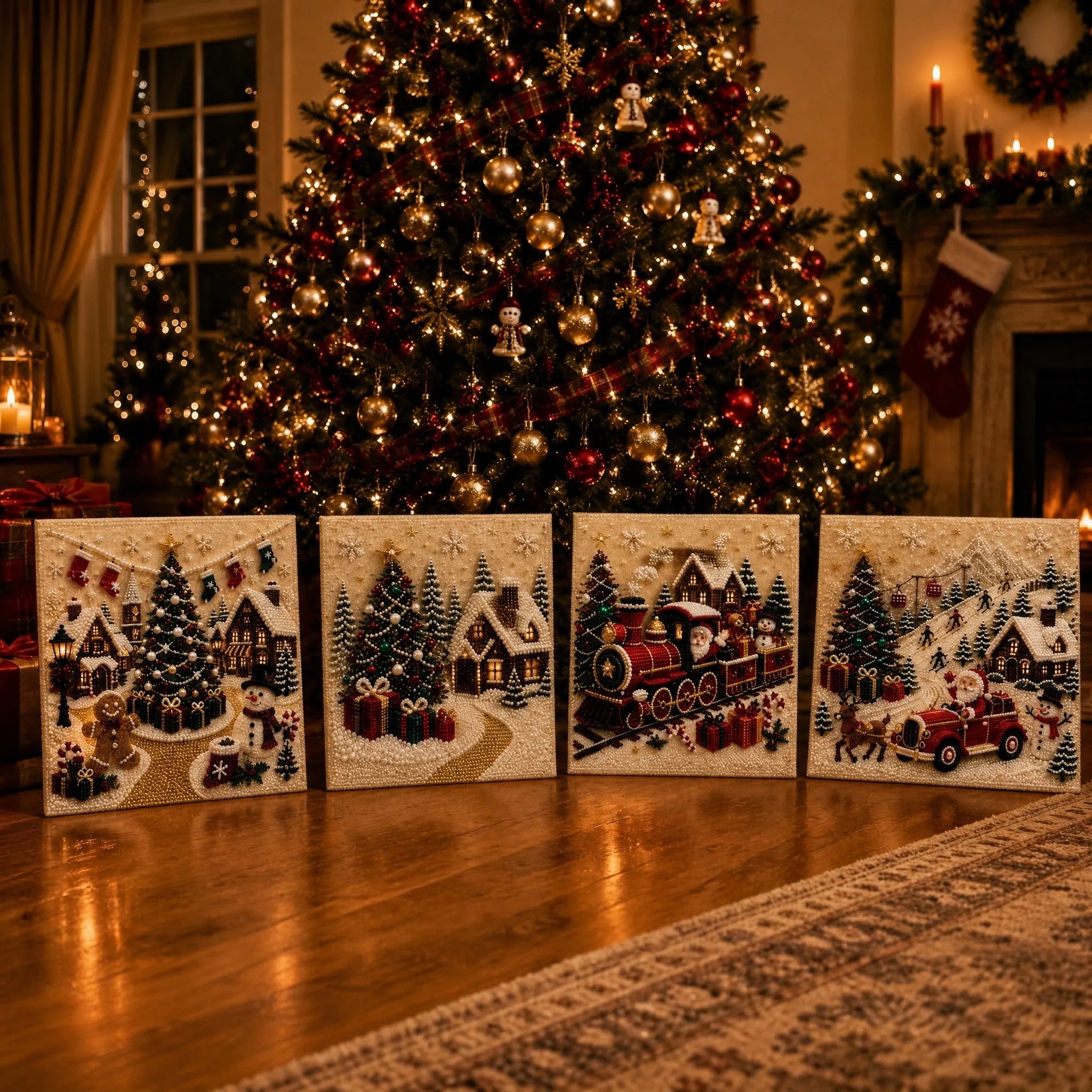Completed christmas pearl artwork displayed as festive home d茅cor