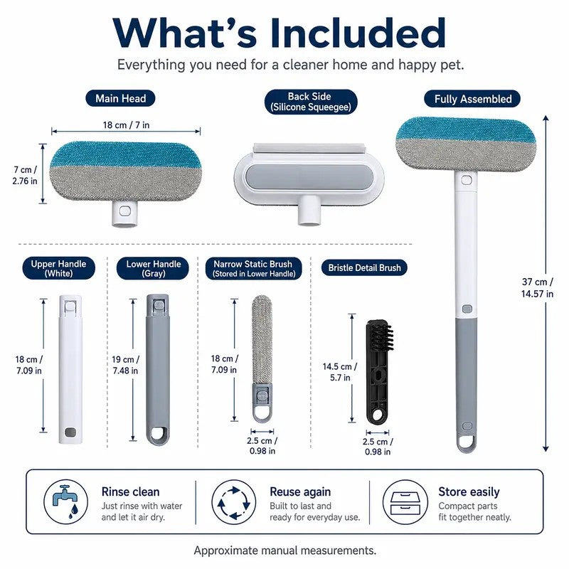 long handle pet hair remover brush, 4-in-1 reusable fur cleaning kit - view 7