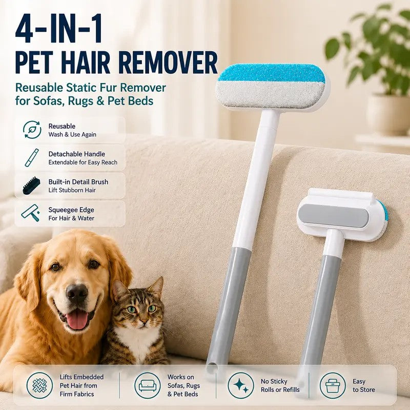 long handle pet hair remover brush, 4-in-1 reusable fur cleaning kit - view 8