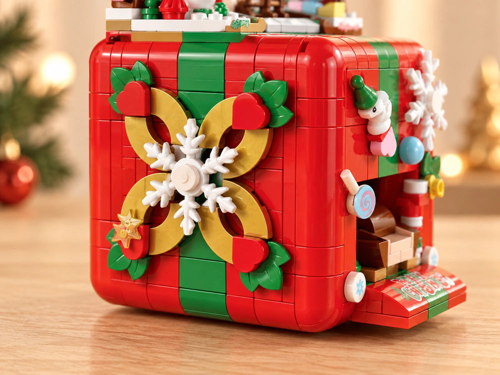 Snowflake and festive brick details up close