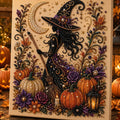 Halloween witch with moon and pumpkins pearl diamond painting kit – spooky 3D DIY craft