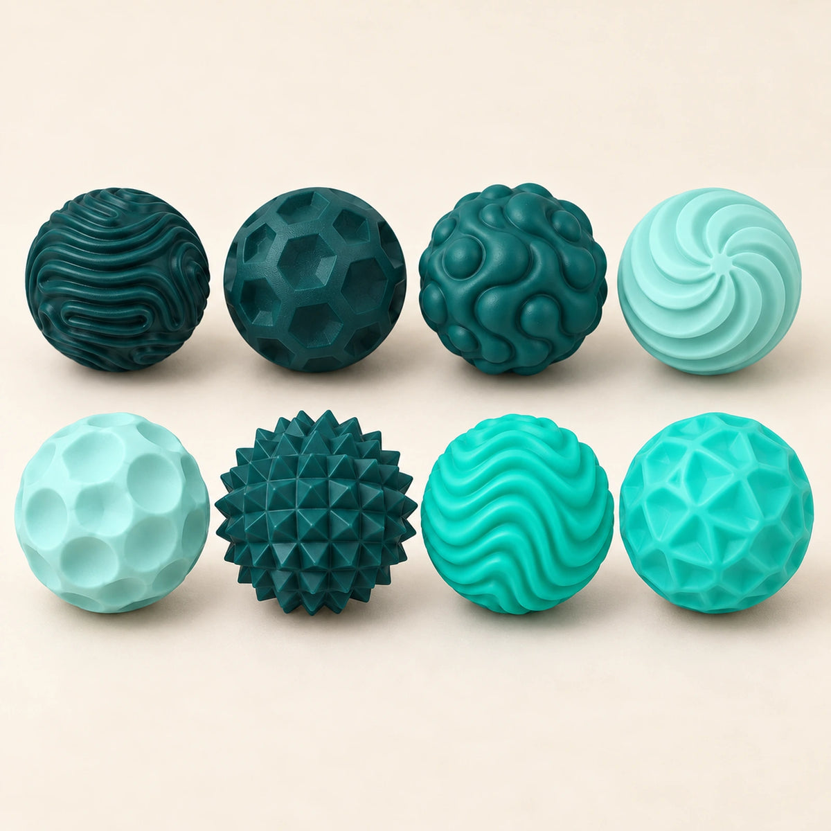 Dark Green: Eight different silicone textures on a set of magnetic fidget balls