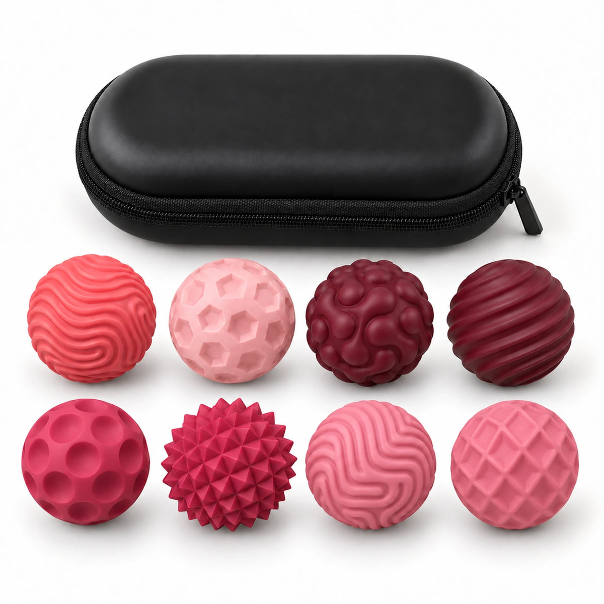 Red: 8 textured magnetic fidget balls with a black storage case